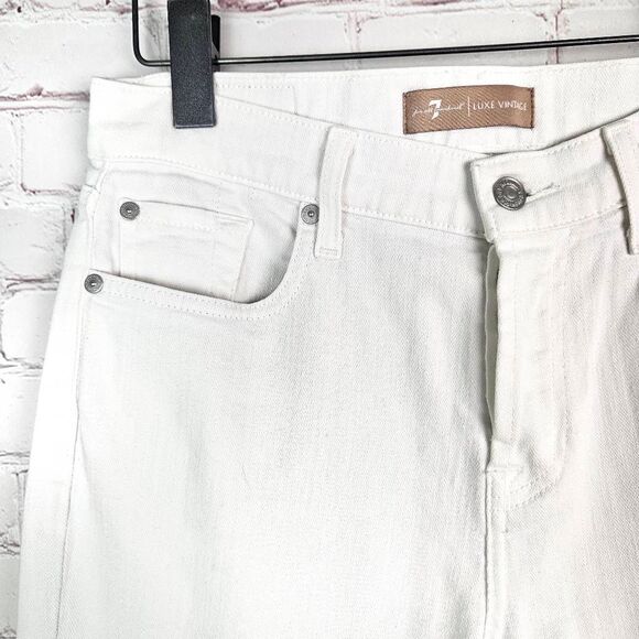7 FOR ALL MANKIND Luxe Vintage White Josefina Boyfriend Nautical Crop Jeans 26 - Picture 2 of 9